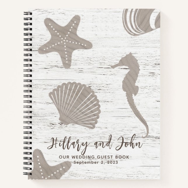 Beach Themed Wedding Wood Grain Guest Book (Front)