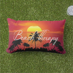 Beach Therapy sunset sand relaxation orange palm Lumbar Cushion