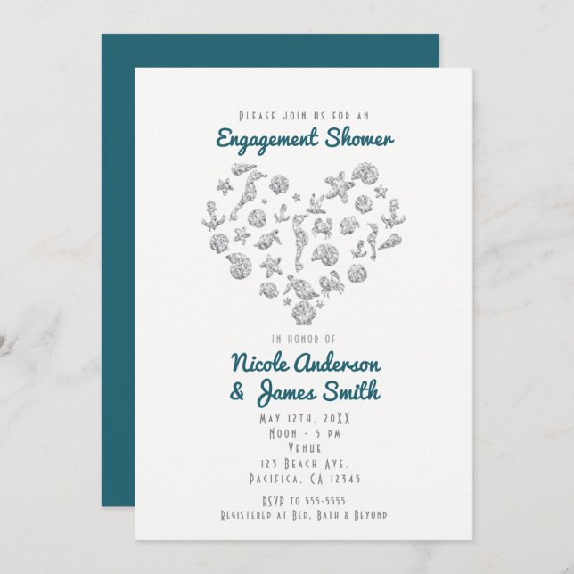 Beach Things Diamond Heart Elegant Modern Invitation (Front/Back)