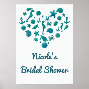Beach Things Teal Watercolor Modern Banner Poster
