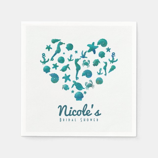 Beach Things Teal Watercolor Modern Chic Party Napkin (Front)