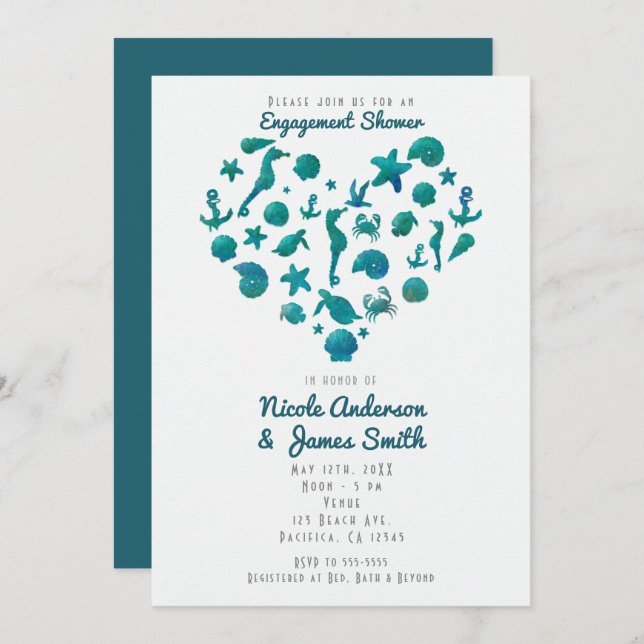 Beach Things Teal Watercolor Modern Invitations (Front/Back)
