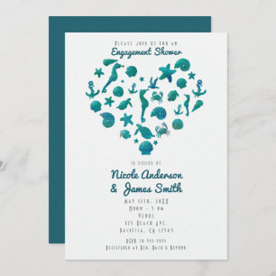Beach Things Teal Watercolor Modern Invitations