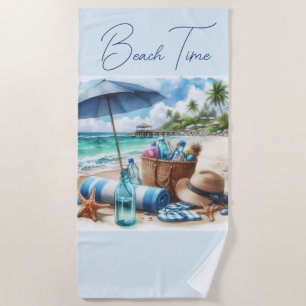 Beach Time Blue Beach Towel