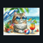 Beach Time Cat and Cocktails Postcard<br><div class="desc">Do you love cats and cocktails? Then you’ll love this cute kitty postcard! I created this postcard from a digital watercolor painting of a kitty at the beach with a cocktail. It’s a reminder to not stress out over the small stuff and to just relax and be happy. Do you...</div>