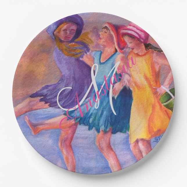 BEACH TIME GIRLFRIENDS MONOGRAM PARTY PAPER PLATE (Front)