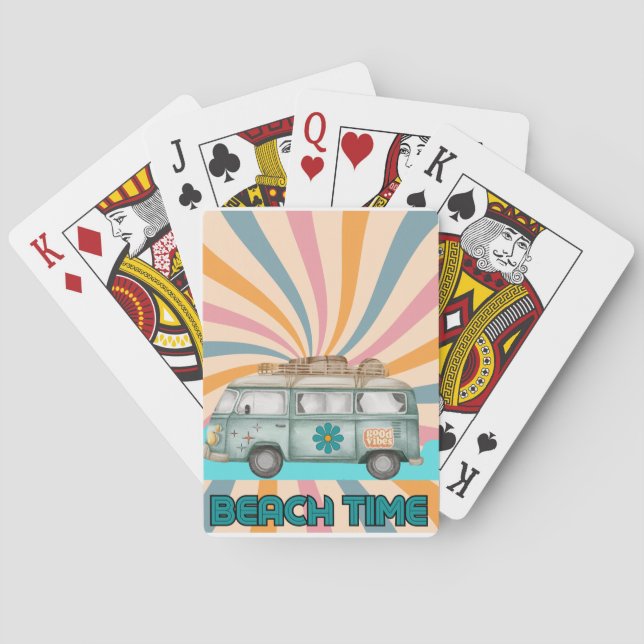Beach Time Retro Van Vibes Playing Cards (Back)
