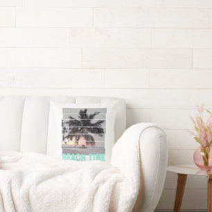 Beach Time Vintage Pier Palm Tree Sunset Souvenir Cushion