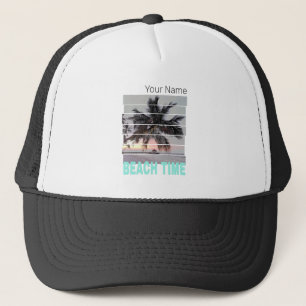 Beach Time Vintage Pier Palm Tree Sunset Souvenir Trucker Hat