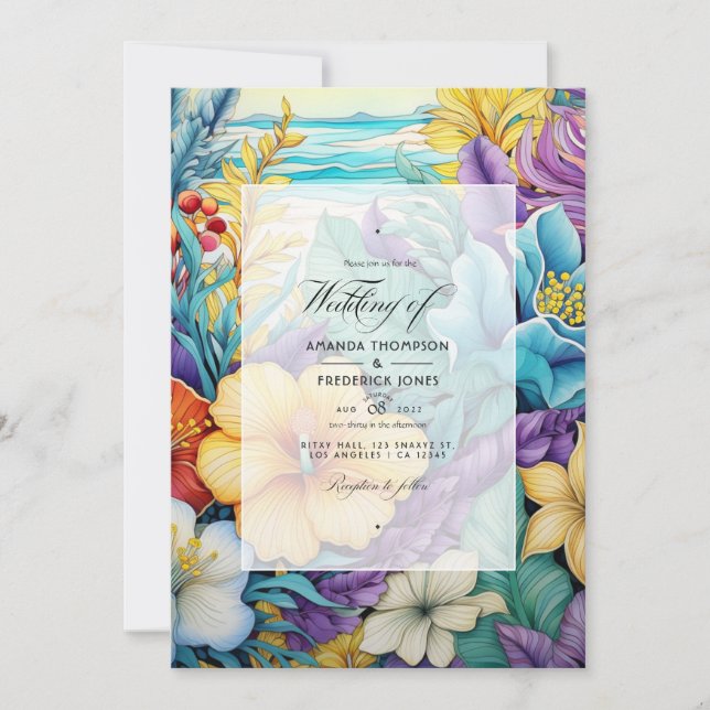 Beach Tones Floral Summer Wedding Invitation (Front)