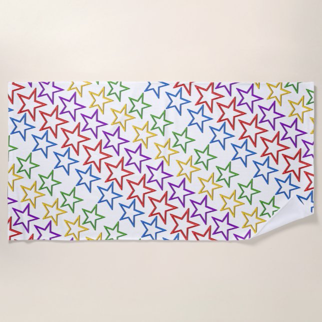 Beach Towel - Coloured Stars in Rows (Front)