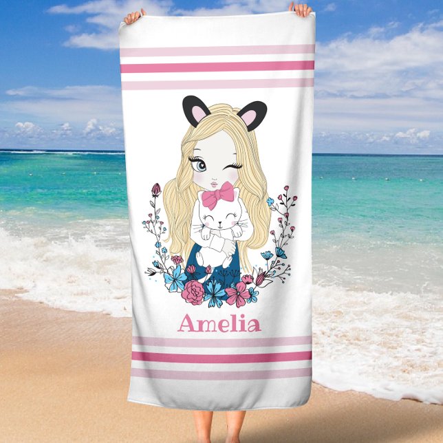 Beach Towel for Girls | Cute Floral Custom Name  (Beach Towel for Girls | Cute Floral Custom Name )
