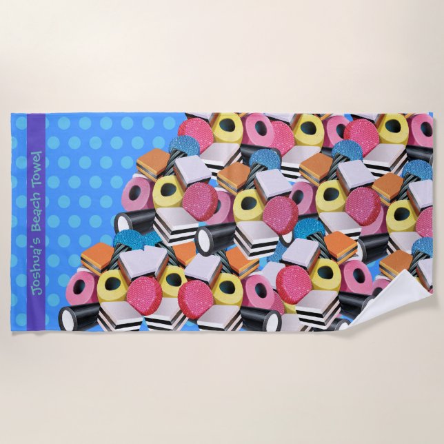 Beach towel Licorice Candy Allsorts. Blue (Front)