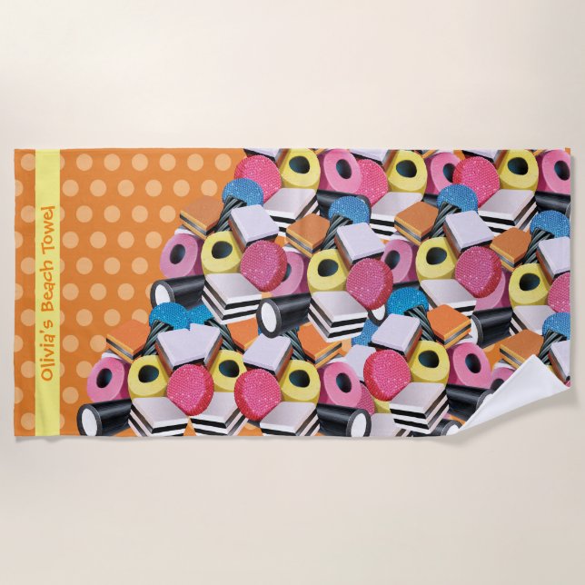 Beach towel Licorice Candy Allsorts. Orange (Front)