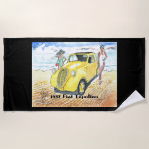 Beach Towel of 1937 Fiat Topolino (on black field)
