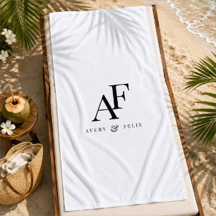 Beach Towel   Personalised Couple Monogram Wedding