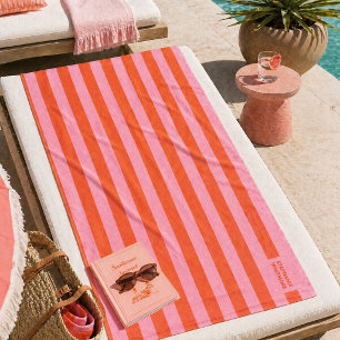 Beach Towel Preppy Bold Stripe Coral Pink