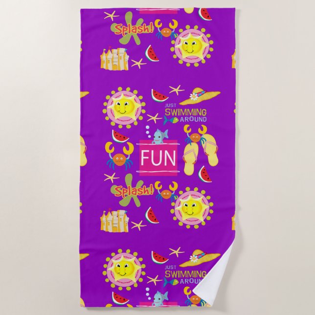 Beach Towel Purple Fun Sun  (Front)