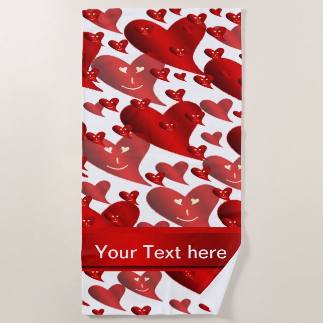 Beach Towel red funny hearts (Front)