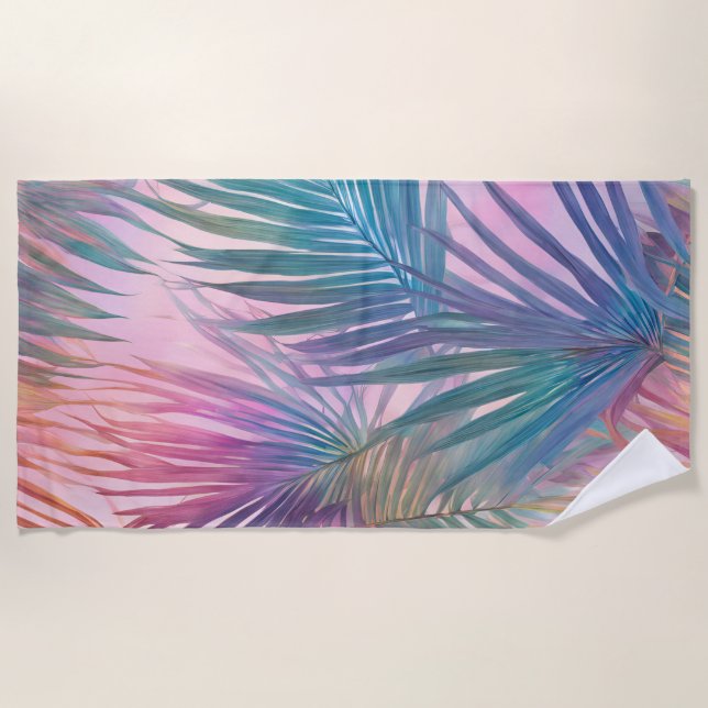 Beach Towel Soft Pastel Colourful Palm Leaves (Front)