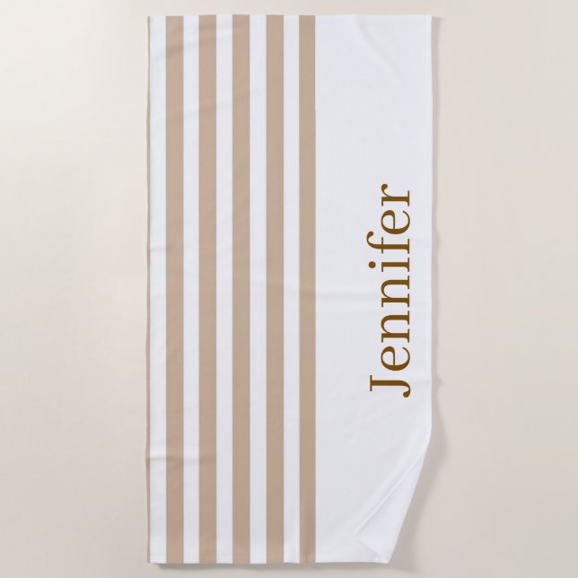 Beach Towel Spring Beige & White Stripe (Front)