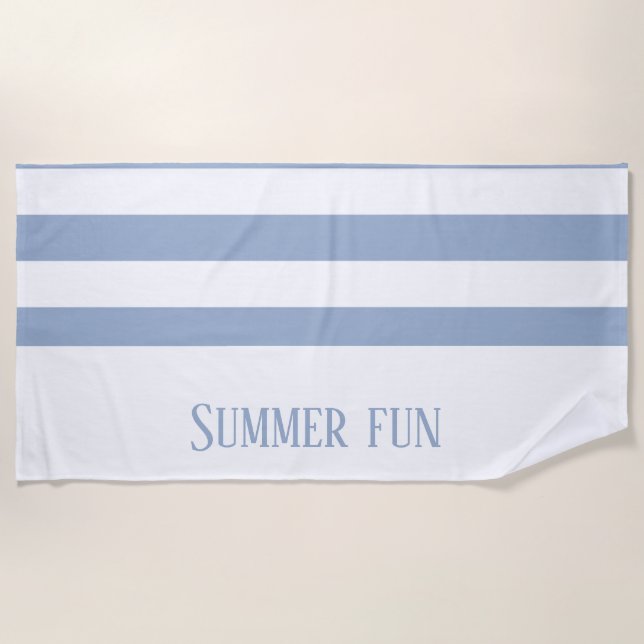 Beach Towel Spring Pastel Blue & White Stripe (Front)