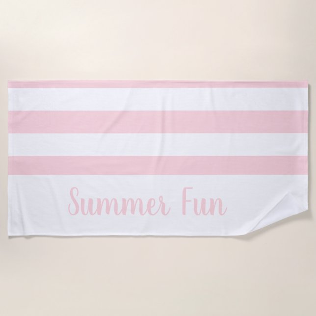 Beach Towel Spring Pastel Pink & White Stripe (Front)