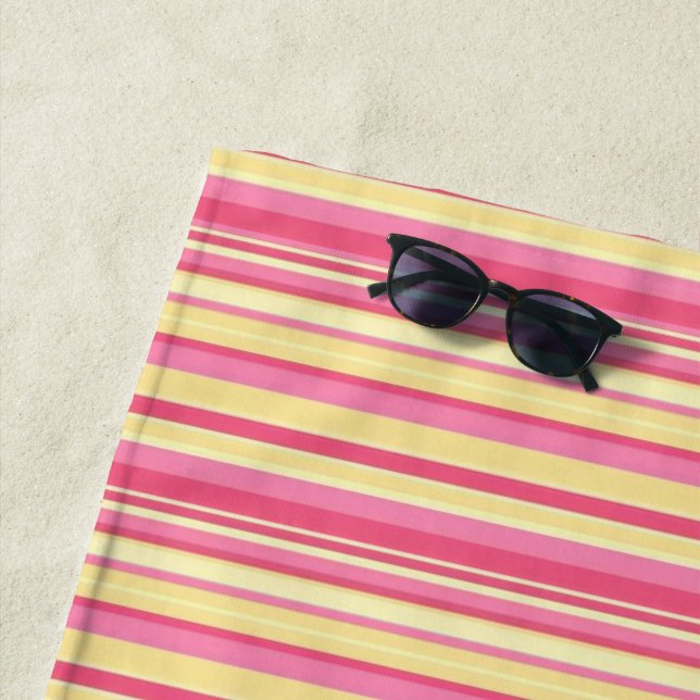 Beach Towel Spring Pink & Yellow Stripe (In Situ)