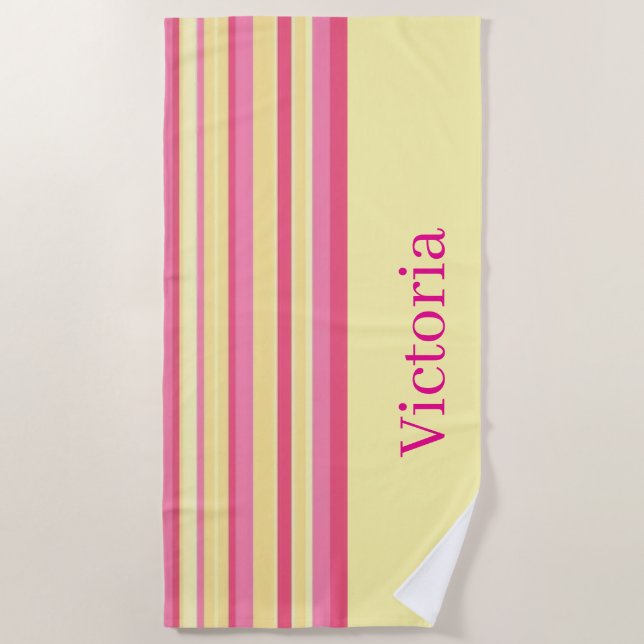 Beach Towel Spring Pink & Yellow Stripe (Front)