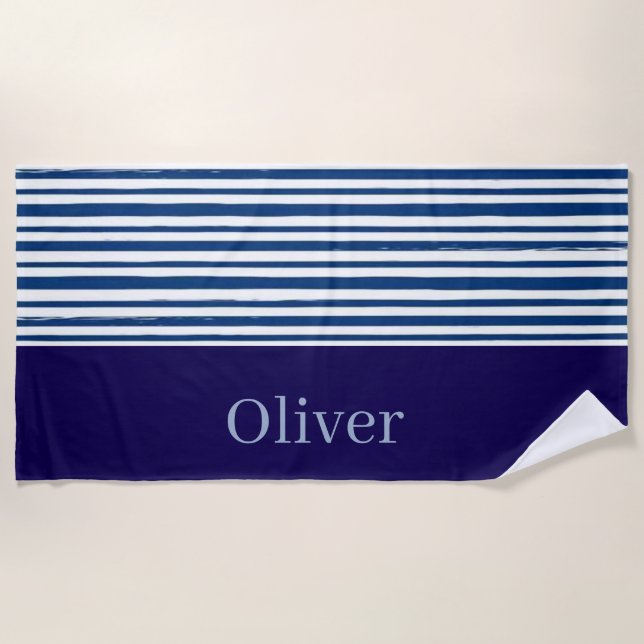 Beach Towel Spring Rugged Blue & White Stripe (Front)