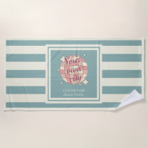 Beach Towel teal beige personalizable city name