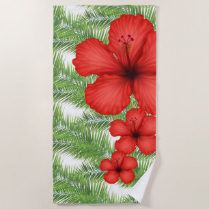 Beach Towel-Tropical Palm & Flowers Towel