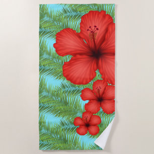 Beach Towel-Tropical Palm & Flowers Towel