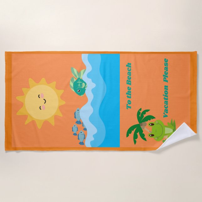 Beach Towel with frog, ocean, fish and the Beach  (Front)