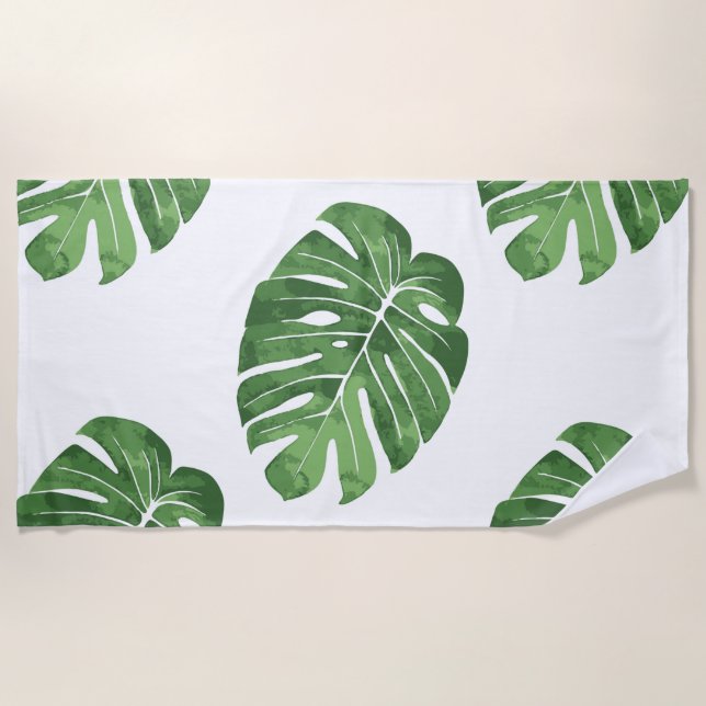 Beach towel with tropical leaves print (Front)