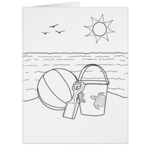 Beach Toys Adult Colouring Big Card