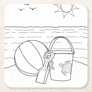 Beach Toys Adult Colouring Paper Coaster