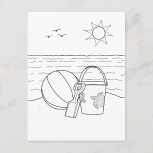 Beach Toys Adult Colouring Postcard