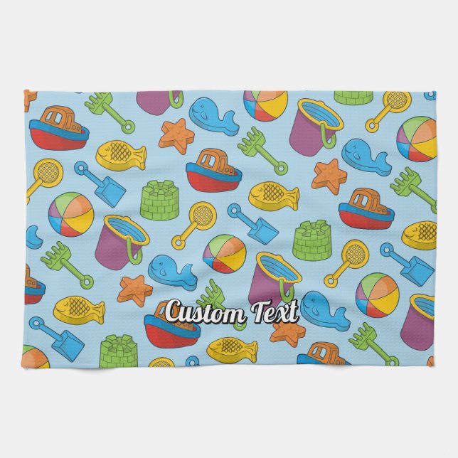 Beach Toys Icons Pattern Tea Towel (Horizontal)