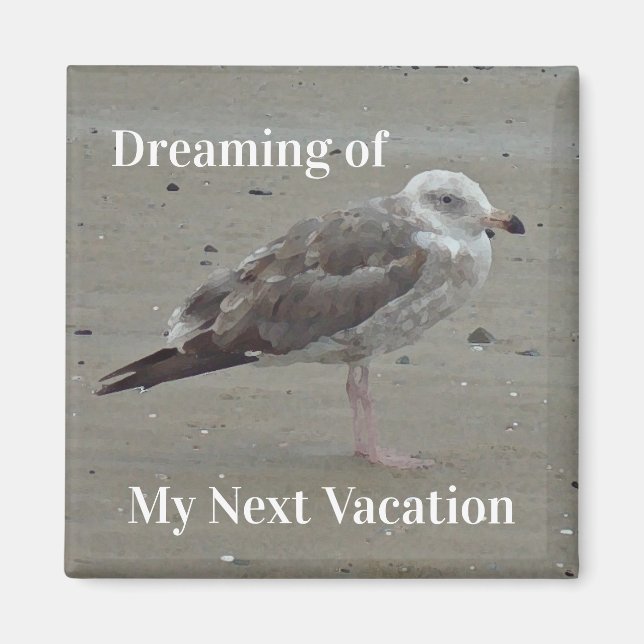 Beach Travel Painted Grey Seagull Coastal Bird Magnet (Front)