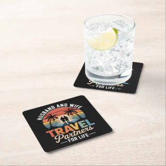 Beach Travelling - Husband and Wife Travel Partner Square Paper Coaster