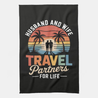 Beach Travelling - Husband and Wife Travel Partner Tea Towel