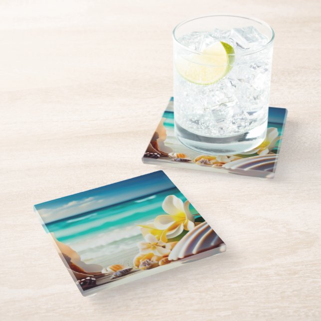 Beach Treasures Glass Coaster (Angled)