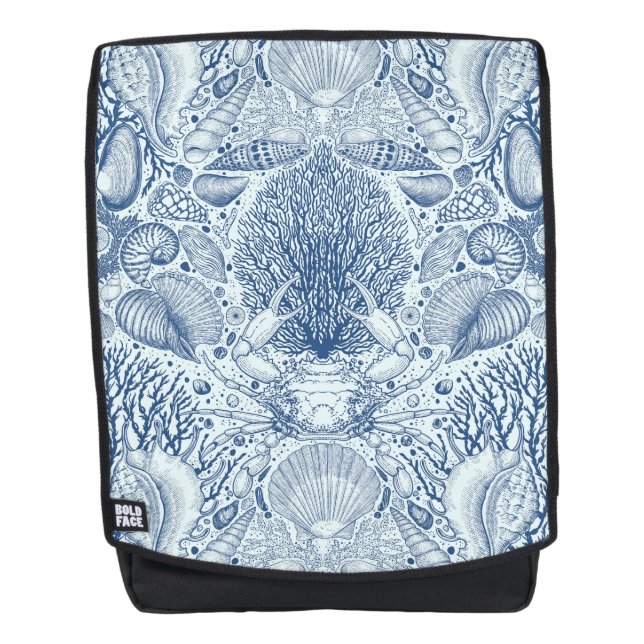 Beach treasures in blue backpack (Front)