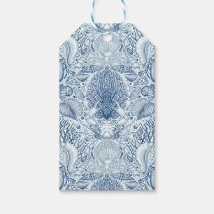 Beach treasures in blue gift tags