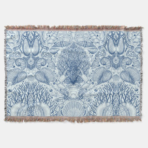 Beach treasures in blue throw blanket