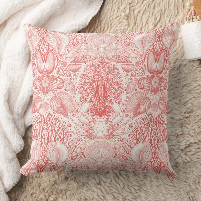 Beach treasures in coral red cushion (Blanket)