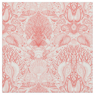 Beach treasures in coral red fabric