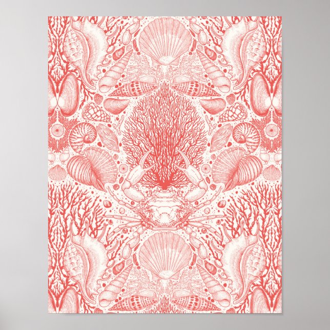 Beach treasures in coral red poster (Front)