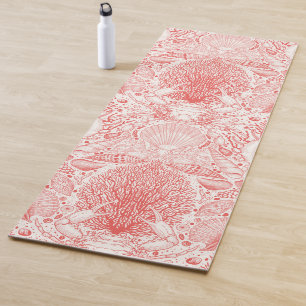 Beach treasures in coral red yoga mat